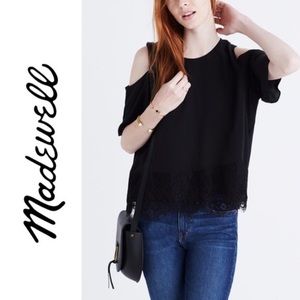 NWT Madewell Lace-Edged Silk Cold-Shoulder Top